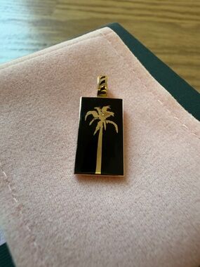 Dezso by Sara Beltràn Rose Gold Palm Tree Rectangle Pendant — Black Enamel